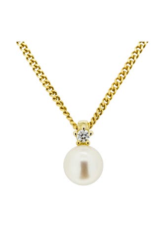 OROLINO Kette Gold 585 mit weißer Perle 5,5-6mm und Brillant 0,03ct. gelb