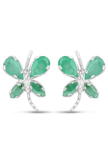 VIRA JEWELS Ohrringe Silber 925 rhodiniert Schmetterling-Motiv mit echtem Smaragd silber