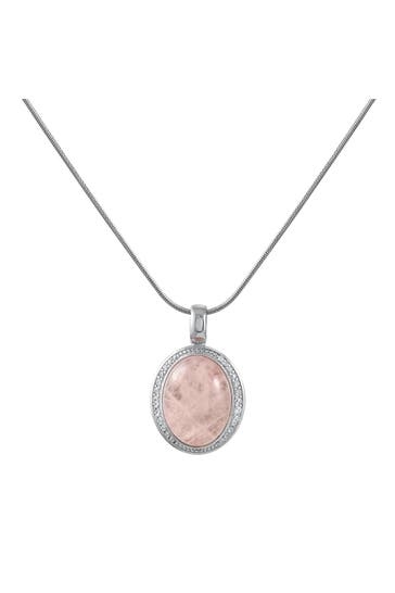 ZEEME Kette Silber 925 rhodiniert 42+5cm Rosenquarz Zirkonia silber