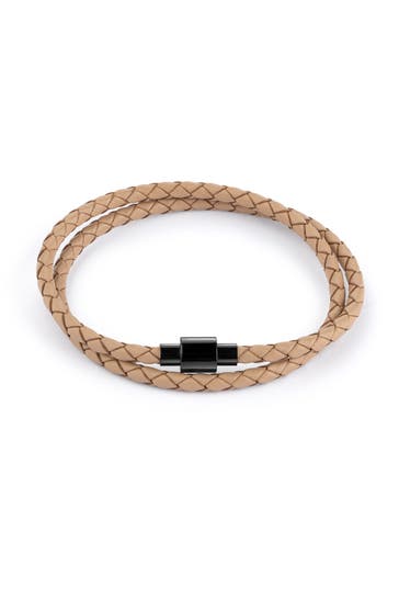 ZEEME Armband Edelstahl Leder taupe 2-reihig taupe