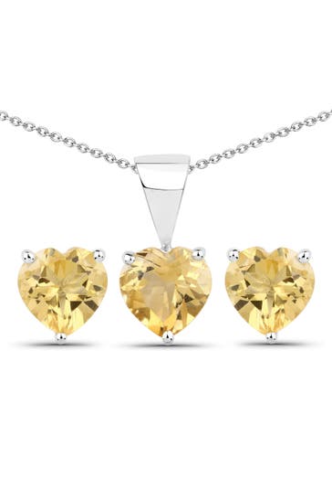 VIRA JEWELS Kette Silber 925 rhodiniert Ohrringe und Halskette mit echtem Citrin in Herzform silber