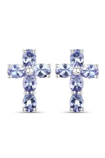 VIRA JEWELS Ohrringe Silber 925 rhodiniert Kreuz-Motiv mit echten Tansanit-Steinen silber