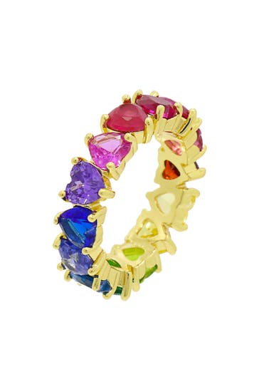 FASHIONBOX Ring Messing  vergoldet mit Herz-Zirkonia Rainbow-Farben