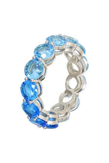FASHIONBOX Ring Messing rhodiniert mit Zirkonia blau