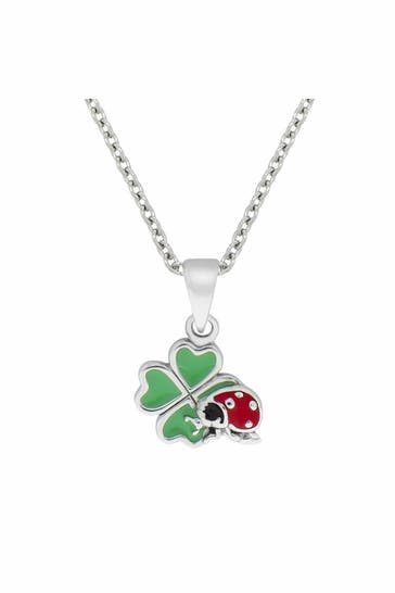 ZEEME Halskette 925 Sterling Silber Kleeeblatt Marienkäfer Lack