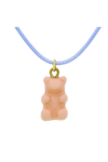 FASHIONBOX Kette Messing Textilband hellblau mit Anhänger Teddy apricot mehrfarbig