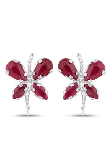 VIRA JEWELS Ohrringe Silber 925 rhodiniert Schmetterling-Motiv mit echtem Rubin silber