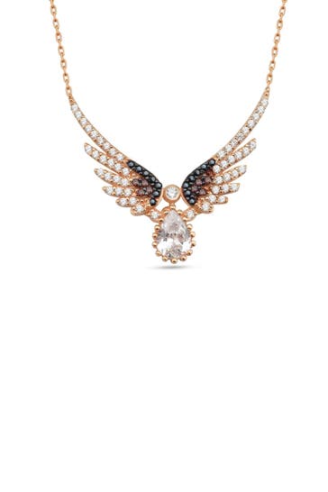 DKENIZ Kette 925 Sterling Silber rot vergoldet Zirkonia Engel Silberkette rosé