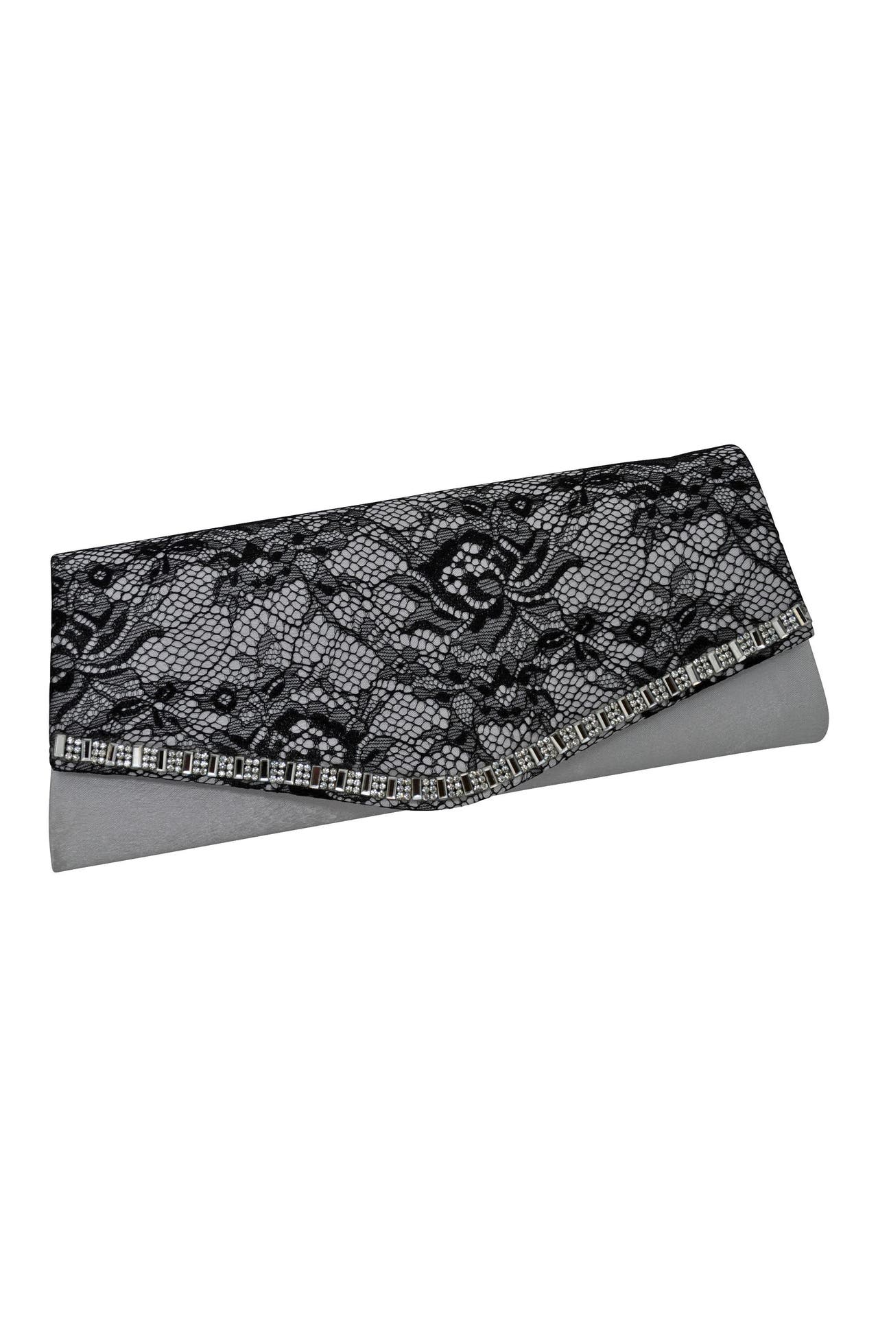 STEUER Handtasche Satin-Optik mit feiner Spitze und Strass silber, Bild 1