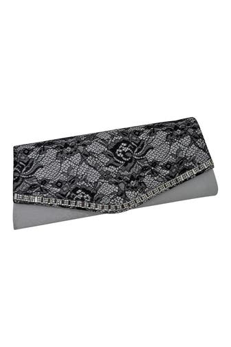 STEUER Handtasche Satin-Optik mit feiner Spitze und Strass silber
