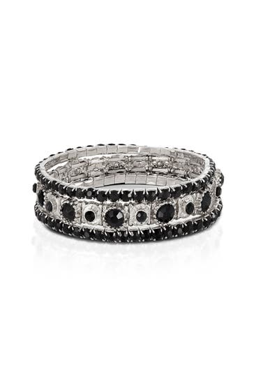 STEUER Armband Set aus 3 Strecharmbändern rhodiumf.-schwarz schwarz