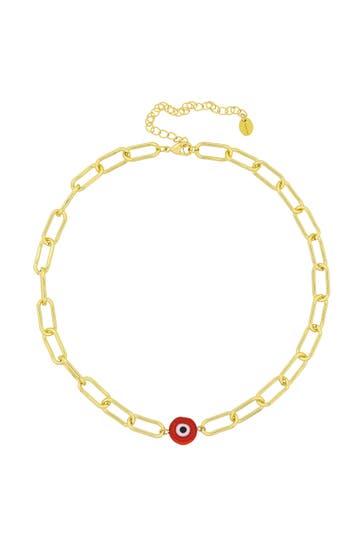 FASHIONBOX Kette Messing vergoldet mittig  Auge rot rot