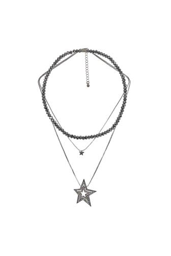 STEUER Kette Set Collier mit Glasperlen zweireihige Venezianer mit Stern silber