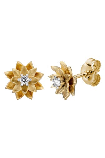 LYOMI Ohrringe 585/- GG/WG Lotusblüte 2 synth. Diam. 0,06ct. mehrfarbig
