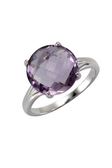 ZEEME Ring Silber 925 rhodiniert mit echtem Amethyst 12mm silber