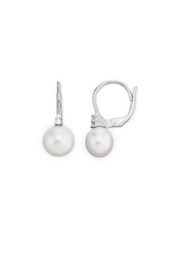 OROLINO Ohrringe Gold 585 mit weißen Perlen und 4 Brillanten zus. 0,05ct. silber