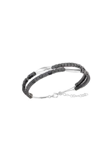 ZEEME Armband Edelstahl 2-reihig mit Hämatit-Steinen 17,5+3cm lang silber