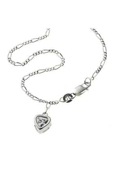 ZEEME Fusskettchen 925 Silber mit Herz-Anhänger und Zirkonia weiß 25cm lang silber