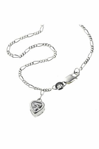 ZEEME Fusskettchen 925 Silber mit Herz-Anhänger und Zirkonia weiß 25cm lang silber