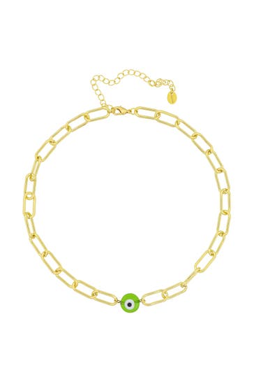 FASHIONBOX Kette Messing vergoldet mittig Auge grün grün