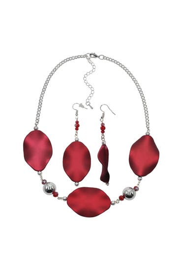 STEUER Kette Metall glanz Glasstein bordeaux rot rot