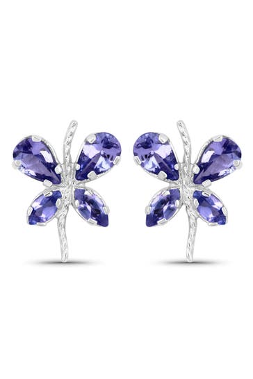 VIRA JEWELS Ohrringe Silber 925 rhodiniert Schmetterling-Motiv mit echtem Tansanit silber
