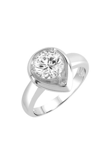 ZEEME Ring Silber 925 rhodiniert Tropfen-Form mit weißem Zirkonia-Stein silber