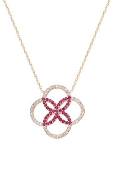 DKENIZ Kette 925 Sterling Silber vergoldet rot Glänzend 42+3cm Zirkonia Weiß rot