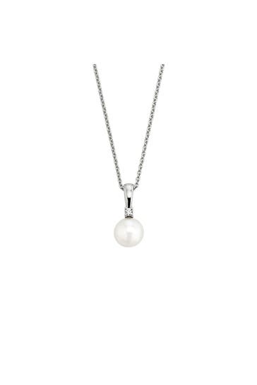 OROLINO Kette Gold 585 mit Brillant 0,025ct. und weißer Perle 6mm silber