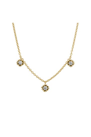 LYOMI Kette 585/- Gelbgold florale Elemente 3 synth. Diam. 0,30ct. gelb