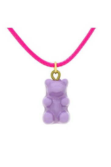 FASHIONBOX Kette Messing Textilband pink mit Anhänger Teddy lila mehrfarbig