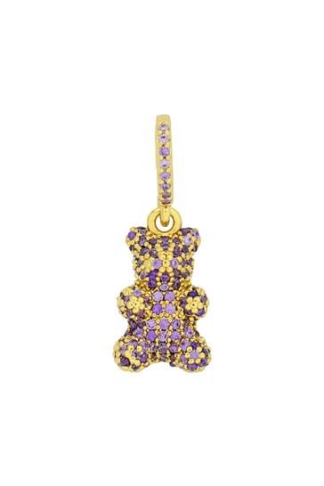 FASHIONBOX Anhänger Messing vergoldet Teddy mit Glassteinen lila