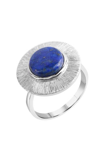 ZEEME Ring Silber 925 rhodiniert glanz/matt mit echtem Lapis 10mm silber