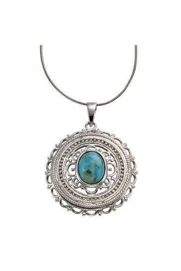 ZEEME Kette Silber 925 rhodiniert 42/45cm lang mit rek. Türkis 8x10mm silber