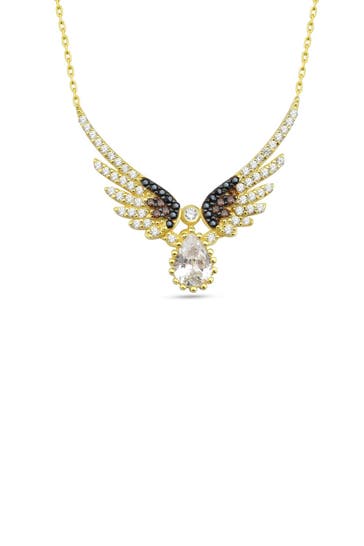 DKENIZ Kette 925/- Sterling Silber vergoldet Zirkonstein & Engel Silberkette gold