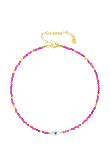 FASHIONBOX Kette Messing vergoldet mit Kristallperlen pink Element Auge pink