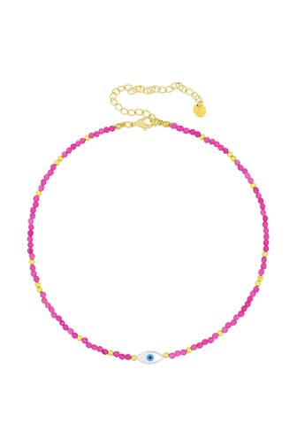 FASHIONBOX Kette Messing vergoldet mit Kristallperlen pink Element Auge pink