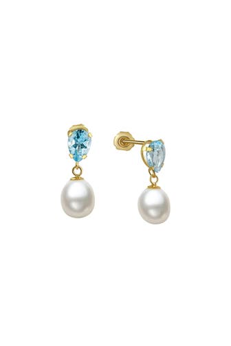 FASCINATION BY ELLEN K. Ohrringe Gold 333 mit weißen Perlen und echtem Topas blau (beh.) gelb