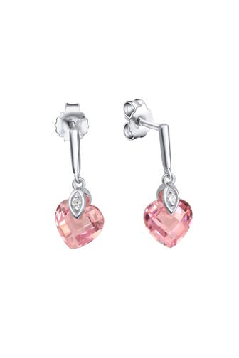 ZEEME Ohrringe 925 Sterling Silber Zirkonia Herz pink