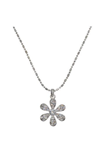 STEUER Kette Metall glanz Blume Glasstein weiß silber
