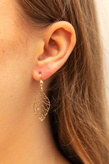 FASCINATION BY ELLEN K. Ohrringe 333 Gold Blattmotiv 42mm lang gelb