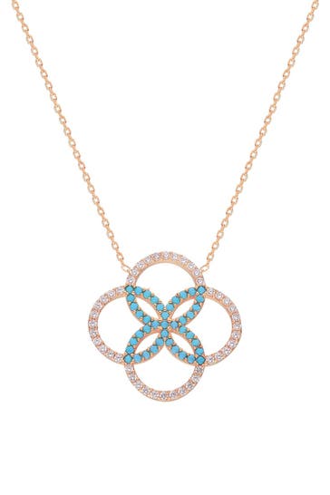 DKENIZ Kette 925 Sterling Silber rot vergoldet Glänzend 42+3cm Zirkonia Weiß türkis