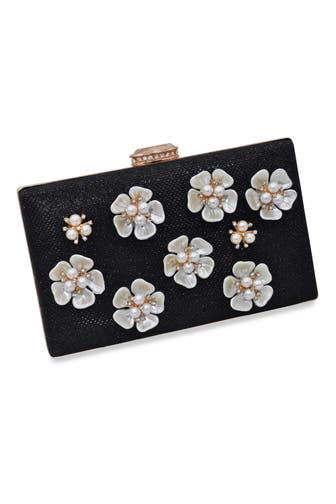 STEUER Handtasche Perlen, Glassteine mit Blumenzierde schwarz