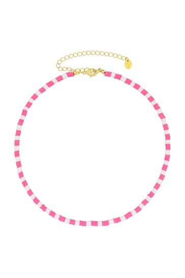 FASHIONBOX Kette mit Vinylplättchen weiß/pink vergoldet silber