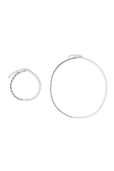 HEIDEMAN Schmuckset Herren mit Halskette und Armband Set Daven silberfarben poliert
