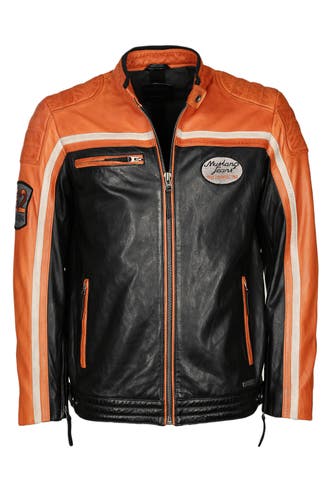 MUSTANG Lederjacke Gunner schwarz orange