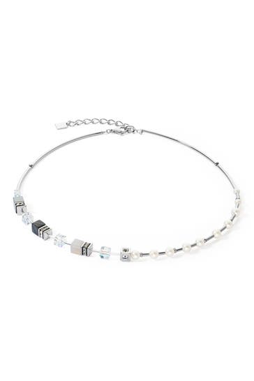 COEUR DE LION Kette GeoCUBE® Fusion Precious Pearl Mix grau-silber