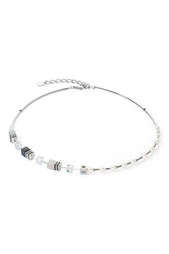 COEUR DE LION Kette GeoCUBE® Fusion Precious Pearl Mix Grau-Silber
