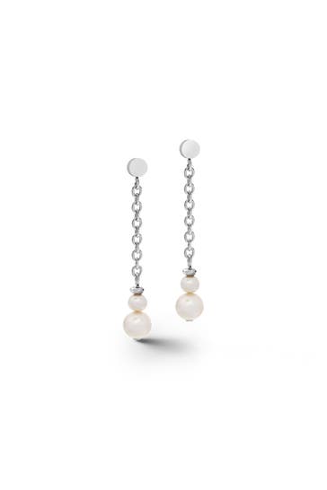 COEUR DE LION Ohrringe Y Kette & Ring Süßwasserperlen & Edelstahl Weiß-Silber