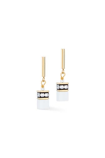 COEUR DE LION Ohrringe GeoCUBE® Iconic Layer weiß-gold